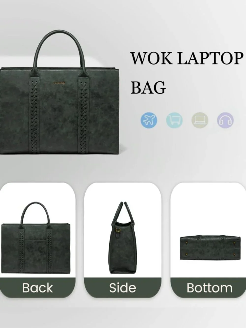 Stylish Vintage Leather Laptop Tote Bag for Women, 15.6